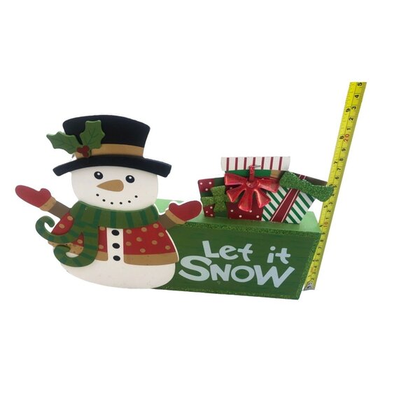 SNOWMAN WOODEN CHRISTMAS TABLETOP CENTERPIECE DECORE 12" X 8" - Picture 3 of 4
